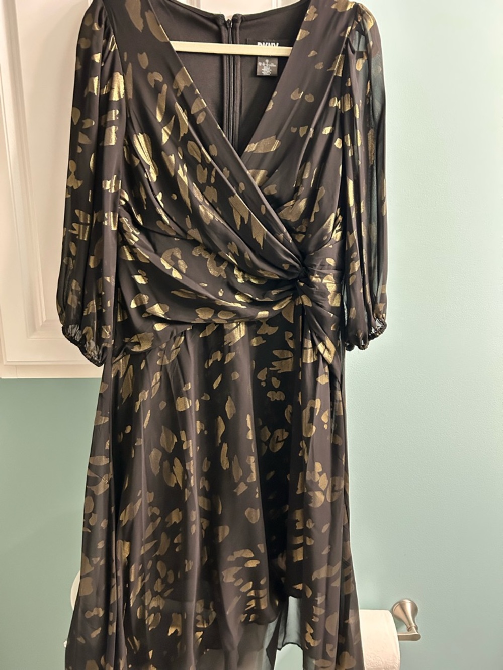 DKNY Black Dress with Gold Metallic Print
